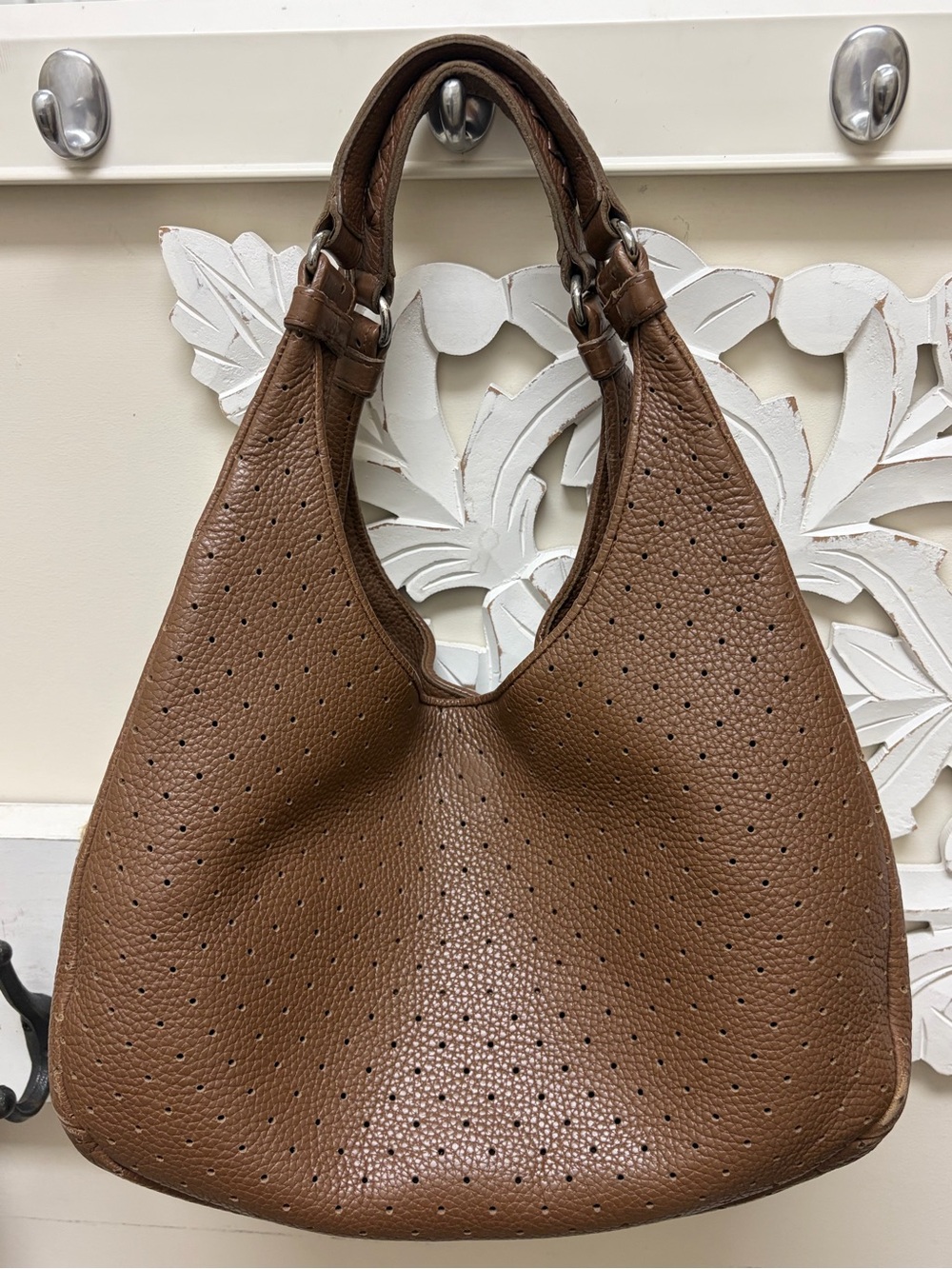 Bottega Veneta  Brown Perforated Leather Hobo Bag